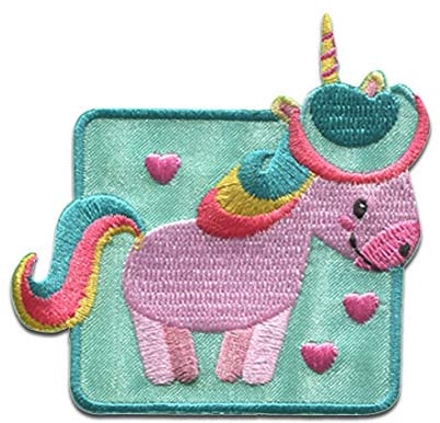 Catch the Patch Einhorn bunt Aufnäher zum Aufbügeln Fantasy 6,4 x 6,5 cm Bügelbild für Kinder Mädchen mit Glitzer Regenbogen Prinzessin, Bastel DIY Mitbringsel Kindergeburtstag Geschenk