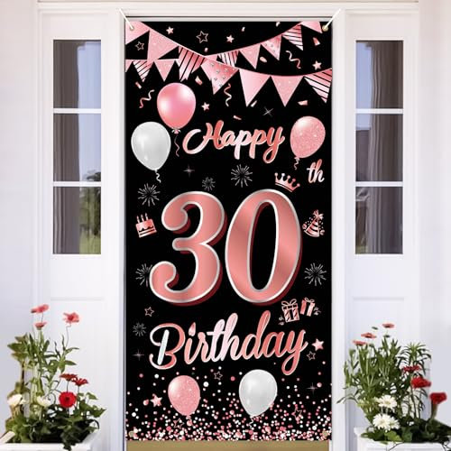 30.Geburtstag Banner Roségold Schwarz,BTZO 30.Geburtstag Dekoration,Deko 30.Geburtstagsfeier,Banner 30 Geburtstag,30 Geburtstag Poster Hintergrund Banner für 30 Männer und Frauen Party Geburtstagsdeko