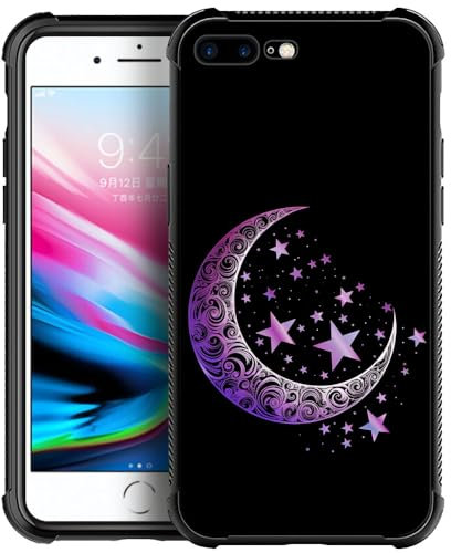 CARLOCA Compatible with iPhone 7 Plus/8 Plus Case,Cute Purple Moon Star iPhone 7 Plus/8 Plus Cases Graphic Design Shockproof Anti-Scratch Drop Protection Case