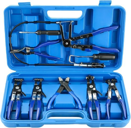 DASBET 9PCS Wire Long Reach Hose Clamp Pliers Set Lockable Hose Spring Wire Clip Pliers Flexible Fuel Oil Water Hose Auto Tools for Fuel Oil Lines Water Hose Pipe Car Radiator Repair