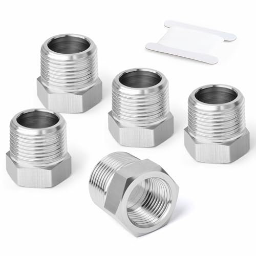ERGAOBOY 5 Pcs 304 Stainless Steel Reducer Hex Bushing, 1/2 BSP Male to 1/4 BSP Female Pipe, Reducing Adapter Fitting Converter