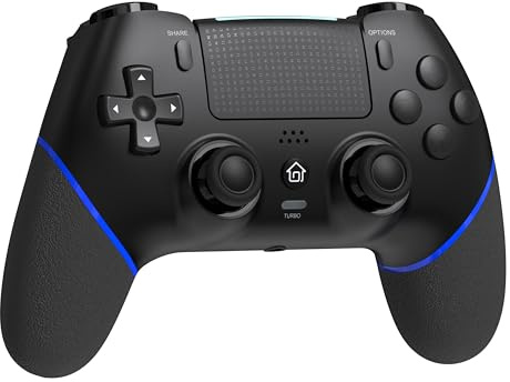 Manette sans fil avec joystick Hall pour PS4, Pro, haut-parleurs intégrés minces/joysticks précis/Turbo/boutons avancés et batterie rechargeable de 1000 mAh (noir bleu)