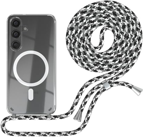 EAZY CASE - Handykette kompatibel mit Samsung Galaxy S24 Kette zum Umhängen Stoßfest Handyhülle für Galaxy S24 Silikon Hülle mit Band Handytasche Transparent als Fallschutz in Schwarz Camouflage