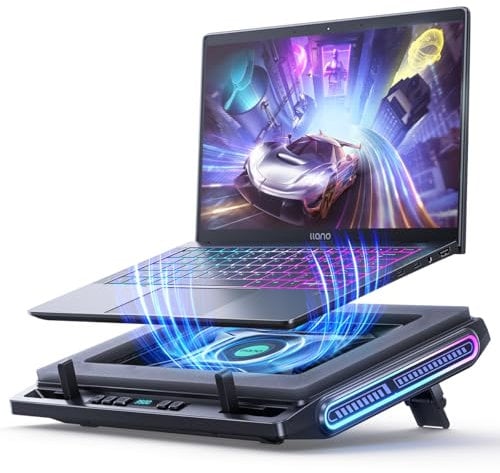 llano RGB Gaming Laptop Kühler Kühlpad für Schnelle Kühlungmit Stufenloser Geschwindigkeit 12cm Leistungsstarker Turbo-Lüfter & Dichtungsschaum 4-Port USB für 13-17.3 Zoll Notebook