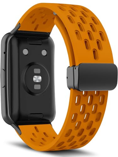 MaEiol Cinturino per Huawei Watch Fit, Silicone Magnetico per uomini donne, Cinturino Morbido Traspirante Sportivo Fibbia Magnetica, Cinturini Ricambio Compatibile con Huawei Watch Fit - Giallo