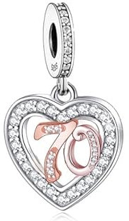 13 18 21 30 40 50 60 70 80 Birthday Age Anniversary Rose Gold Love Heart Charm Bead Pendant 925 Sterling Silver Compatible With Pandora Charm Moments Bracelet (70th Birthday Charm)