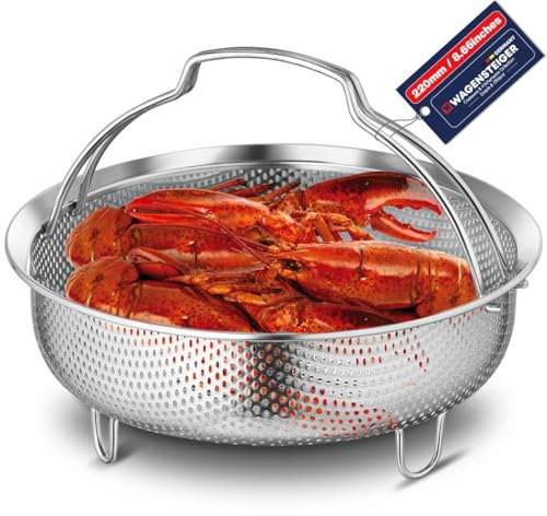 On-the-go Instant Steamer Basket with handles & Feet, Premium SUS304 Stainless Steel Construction, Multipurpose Perforated Strainer Colander Basket for Fruits & Vegetables (8.7 inch Diameter)