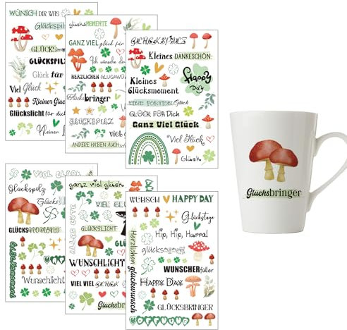 Rub on Sticker, 6 Blatt Rub on Folie, Transferaufkleber, Sprüche Aufkleber für Möbel, Glas, Holz, Kerzen, Scrapbooking, Fotoalbum, DIY Deko (Glück, Bunt)