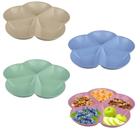 imposyu 4 Pièces Assiettes à Compartiment Plateau Aperitif Compartiment en Plastique Réutilisable Plateaux à 5 Compartiments pour Snacks Apéritifs Collations