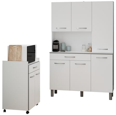 M Möbel-Direkt Deutschlands schnelle Möbel Buffet Küchenbuffet Küchenschrank Season 1 von Parisot 2 teilig in Weiß und Grau Komplett Set