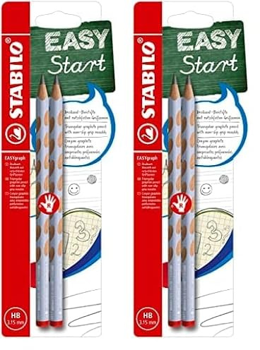 STABILO Ergonomischer Dreikant-Bleistift für Rechtshänder EASYgraph in pastellblau - 4er Pack - Härtegrad HB