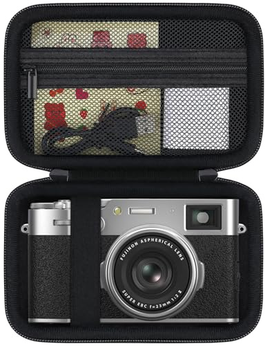 RAIALL Tragetasche für Fujifilm X100VI/ X100V/ X100F/ X100S/ X-E5 Digitalkamera, Hartschalen-Tragetasche für Vlogging-Kamera, Schutz-Reisetasche, Netztasche für Akku, SD-Karte und USB-Kabel, Schwarz
