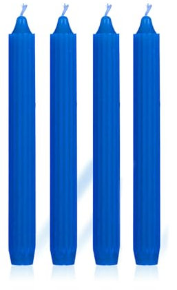 Scentoria Stabkerzen, 4 Stück Kerzen, Stabkerzen, Spitzkerzen, Bunte Kerzen, Stabkerzen Set, 4x Tafelkerzen Gerippt, 25cm, 7 Stunden Brenndauer (Blau)
