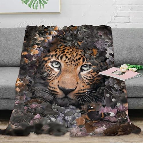 LMYmoney Fleece-Überwurfdecke mit geblümtem Leopardenmuster und 3D-Druck, Flanelldecke für Kinder, Jungen und Mädchen, Flauschige Plüschdecke für Schlafsofa, Couch, 150 x 200 cm