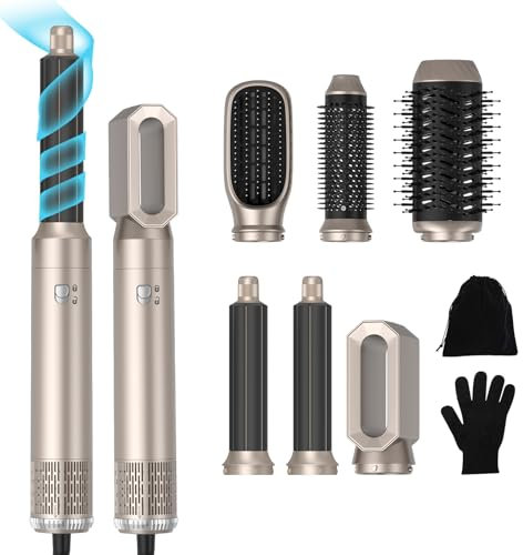 MogaWave Airstyler 6 in 1,1000W Haartrockner, Professioneller Hairstyler Föhn, 30 mm Lockenstab Warmluft Curler, All in One Hair Dryer Brush, 3 Temperatur und Windgeschwindigkeit, zum Trocknen, Locken