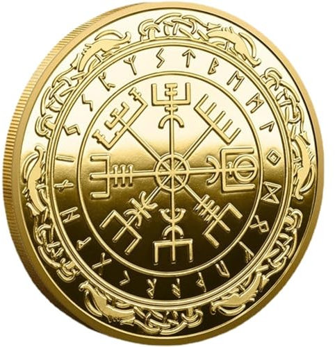 AMOYER Pièce De Monnaie Nordique Viking Mjolnir, Marteau De Thor, Pièce De Monnaie Nordique Vegvisir, Boussole Viking