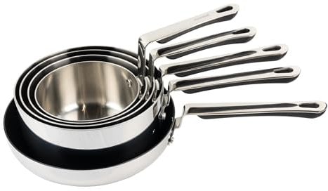 Commichef 5-Piece Cookware Set in Tri-Ply Stainless Steel, Includes 14cm, 16cm, 18cm, 20cm Saucepans with lids & 24cm Frying Pan, Stackable Design