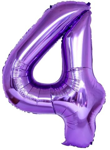 EWODEIEW Zahlen Luftballon 4 Lila,40 Zoll Luftballon Zahlen 4 Folien Ballon,Luftballon 4. Geburtstagsdeko Mädchen Riesen Folienballon 4. for Mädchen Jungen Birthday Party Geburtstag Dekor