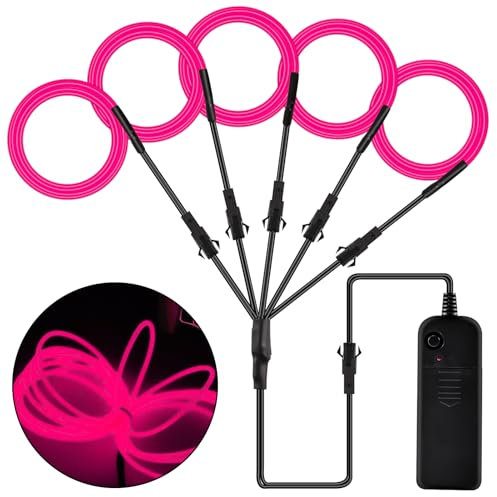 Joycabin EL Draht 5 x 1M Neon Beleuchtung Draht Lichtschlauch, Portable Neon leuchtende Wearable LED Lights für Partys, Karneval, Halloween, DIY Kostüm Dekoration (Rosa)