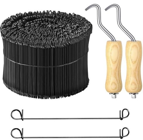 1000Pcs 6 Rebar Reinforcing Mesh Loop Ties | 16 Gauge Rust-Resistant Double Loop Wire Ties for Concrete Construction, Potato Bags and Garden Fences, Includes 2 Tie Wire Twister Tools with Wooden Hand