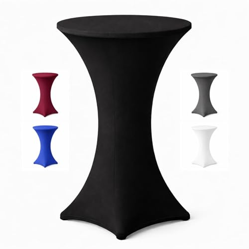 Stehtischhusse für Bistrotisch mit 4 verstärkten Fußlaschen elastisch Stretch OEKO-TEX zertifiziert Ø 70-75x110-120 cm Schwarz (1 Stück)