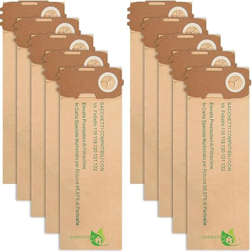 18 Sacchetti Compatibili al 100% Con -Folletto VK120-121-122- in Carta Alta Qualità – Ricambi Resistenti, Filtro Antipolvere, Fornitura 3 Anni, Massima Compatibilità e Durata
