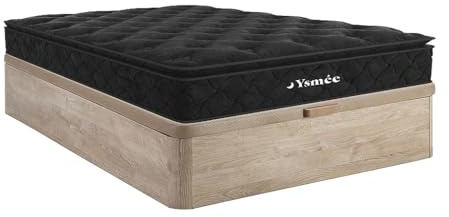 Vente-unique - Set 140 x 190 cm Boxspringbett natur hell + Matratze Taschenfederkernmatratze, integrierter Topper, 28 cm – Black Dream von YSMÉE