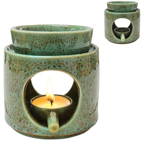 Duftlampe Teelicht mit Teelichthalter, Duftlampe für Ätherische Öle, Candle Warmer Lamp, Keramik Räucherstövchen, Duftöl und Duftwachs diffusor, Stövchen für ätherische Öle, Abnehmbare Schale, Grün
