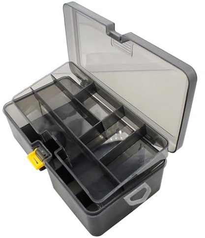 Fishing Tackle Box, Lure Box, Double Layer Fishing Bait Box, Professional Fishing Accessories Storage Box, Multifunctional Lure Hooks Tools Box, Gifts for Fish Lovers, Men, Gray (21 x 12 x 6.8cm)