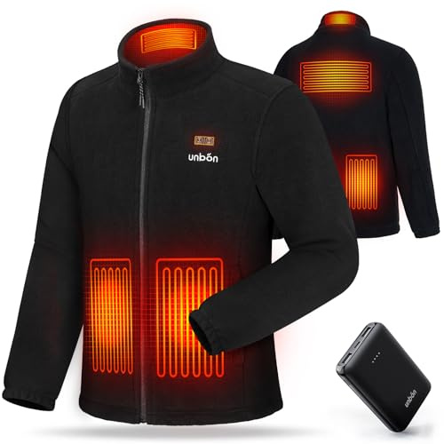 UNBON Veste Chauffante Homme, Veste Polaire Chauffante Homme avec Batterie USB 10000mAH, Manteau Chauffant 3 Températures 6 Zones de Chauffe, Blouson Chauffant Manche Longue pour Moto Travail Noir XXL