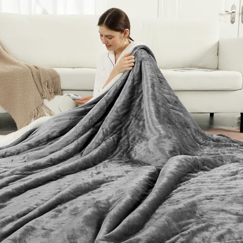 ESTINGO Heizdecke XXL 200x150cm Grau, Elektrische Wärmedecke für Doppelbett | 6 Heizstufen, 10h Timer, Abschaltautomatik, Weiches Flanell & Sherpa, Schnellheizend, Waschbar, Geschenk für Weihnachten