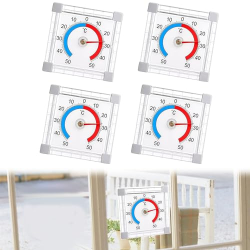 POPAPIE 4 pcs Termometri Autoadesivi per Finestre e Porte,Bastone Sulla Finestra Termometro,Misurazione Accurata Della Temperatura,Campo di Misurazione da -50°C a +50°C Adatto per Finestre Ed Esterni