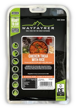 Wayfayrer Chicken Tikka & Rice 300g Ready to Eat, Hot or Cold, Meal Pouch Recommended for Duke of Edinburgh's Award Expeditions, Camping, Hiking, Fishing and Outdoor Adventures