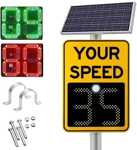 Cartello Radar Limite di Velocità a Energia Solare, 70x50 cm, Segnale Stradale con Feedback di Velocità Radar, Distanza Visiva: >500 m, Pannello di Avvertimento Stradale in Alluminio