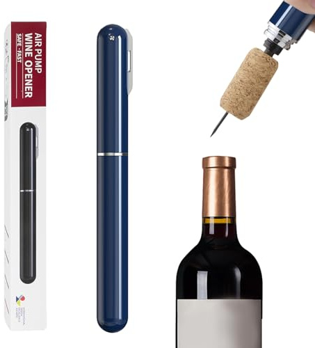 Apribottiglie a Pressione d'aria 2 in 1 con Tagliacapsule, Apribottiglie di Vino, Cavatappi Portatile da Viaggio, Apertura Rapida per Gli Amanti del Vino, Feste, Matrimoni, Campeggio (Blu)