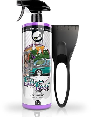Nuke Guys Auto Scheibenenteiser Set | 1x Eisfrei 1l Scheiben Enteiser Spray für Autoscheiben + 1x Eiskratzer | Enteiserspray für klare Sicht
