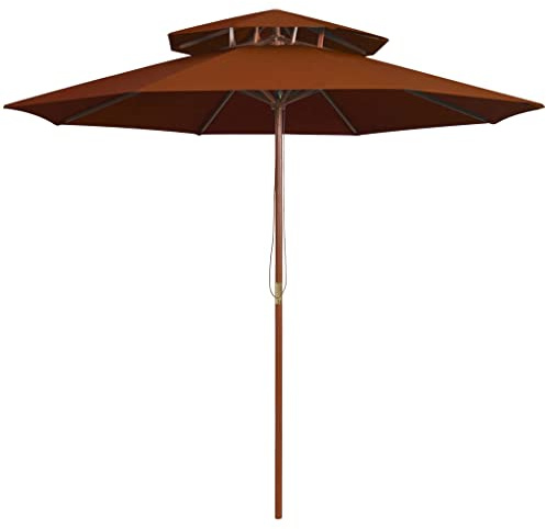 Frdhee Sonnenschirm Neigbar,Sonnenschirm mit Doppeldach und Holz-Mast Terrakotta 270 cm für Balkon, Garten, Terrasse, Strand