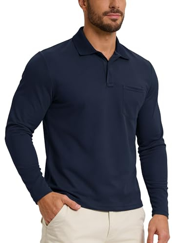 33,000ft Herren Poloshirt Langarm UPF50+ Sonnenschutz UV Schutz Polohemd Golf Sports T Shirts für Männer Leichtes Atmungsaktiv Poloshirts Casual Polo Tops zum Tennis
