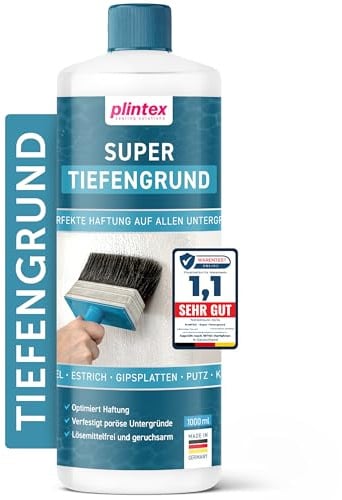 PLINTEX® Super Tiefengrund Innen & Außen 1000ml für ca. 5m² | Universal Tiefgrund für Fliesen, Beton, Wand, Putz & Holz - Haftgrund & Sperrgrund, Grundierung geruchsarm I Made in Germany