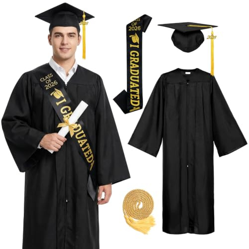Formemory Graduation Gown and Cap with Tassel, Academic Robe Bachelor Costume Set for Adults Graduates University High School Ceremony