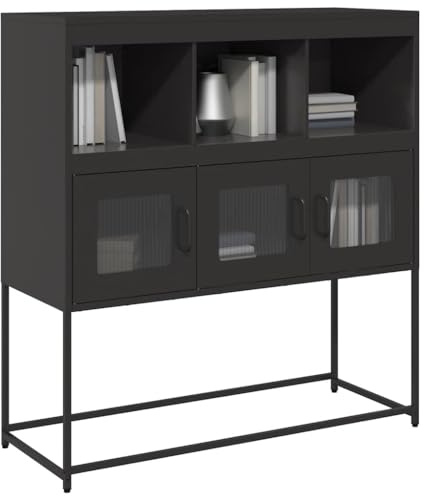 XHNIFBN Buffet noir 100,5 x 39 x 107 cm, en acier, haut avec poignées/pieds, armoire de rangement pour salon, chambre à coucher, couloir, bureau