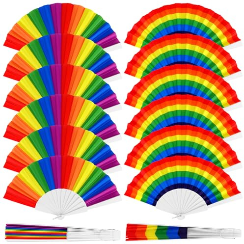 12 Pack Pride Fan Rainbow Hand Fan LGBTQ Pride Folding Fans Handheld Fans Rainbow Pride Decorations Gay Pride Accessories for Gay Lesbian Wedding LGBT Pride Month Parade Party Music Festival
