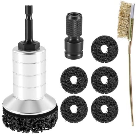 Radbolzen und Nabenreiniger Radnabenschleifer Set inkl. 5 Pads und 1/2 Adapter & Drahtbürste, Radbolzen Reinigungswerkzeug für Auto Bremsscheiben & Radbolzen