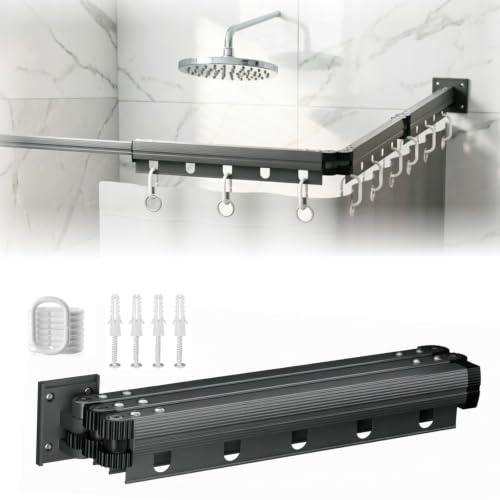 Duschvorhang mit Stange, Duschvorhangstange U Form mit Einem Bohrer, 360° Faltbare-duschvorhangstange mit Saugnapf für L-Form & Eckdusche, Faltbar und Platzsparend (A)