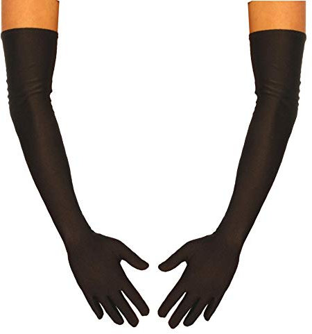 jowiha® Lange Satinhandschuhe in Schwarz Rot oder Weiß Einheitsgröße 53cm lang (Schwarz)