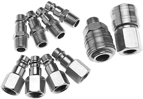 Micro Trader 10pcs Air Line Euro Hose Fitting 1/4 BSP Thread Hose Connector Fittings Set