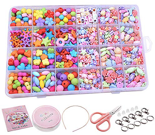 Sasairy 680 Stücke Perlen Bunte für Kinder DIY Halskette Armbänder Haarband Basteln Pädagogisches Spielzeug mit Werkzeuge und Zubehör,Kit 5