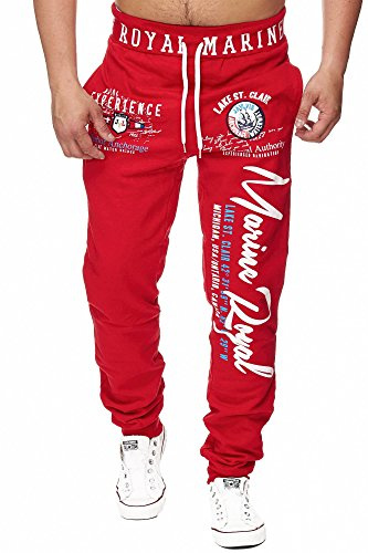 Jogginghose Herren lang | Trainingshose Baumwolle | Sporthose mit Bündchen | Enger Beinabschluss | Marine 5258 (L, Rot)