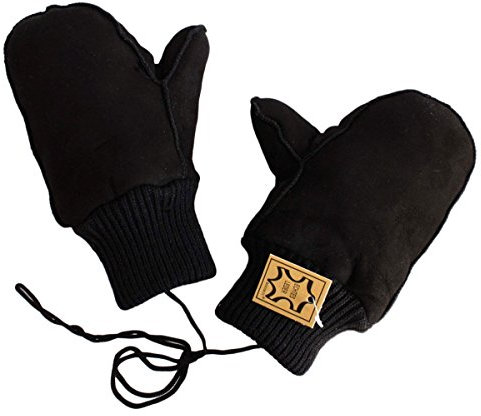 Sonia Originelli Kinder Fausthandschuh Leder Band Schaf Lammfell Strick Farbe Schwarz, Größe 1