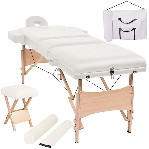 vidaXL Massageliege 3 Zonen Tragbar mit Hocker Therapie Massagetisch Massagebank Kosmetikliege Therapieliege Massage Liege 10cm Polsterung Weiß